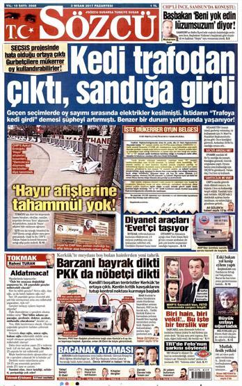 3 Nisan 2017 - Gazetelerin birinci sayfaları