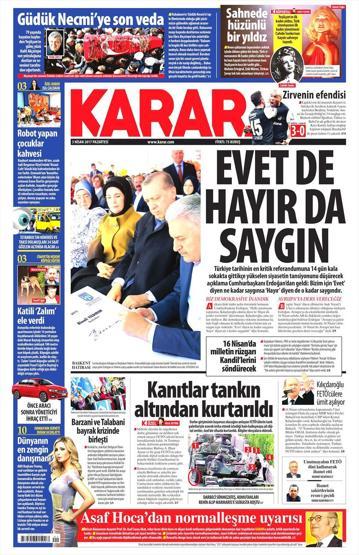 3 Nisan 2017 - Gazetelerin birinci sayfaları
