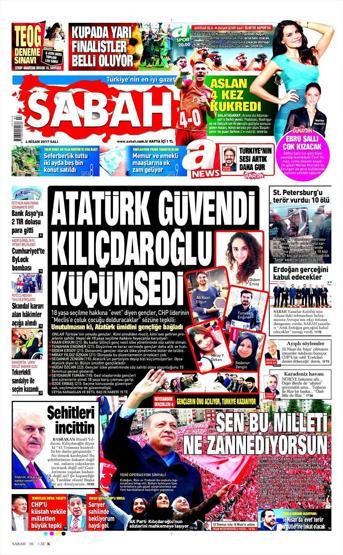 4 Nisan 2017 - Gazetelerin birinci sayfaları