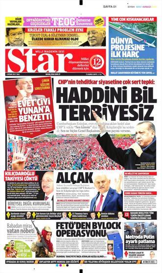 4 Nisan 2017 - Gazetelerin birinci sayfaları