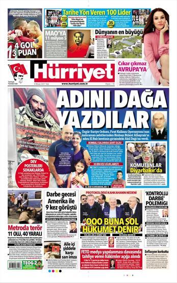 4 Nisan 2017 - Gazetelerin birinci sayfaları