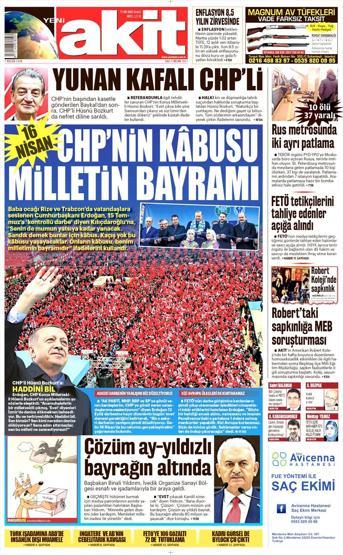 4 Nisan 2017 - Gazetelerin birinci sayfaları