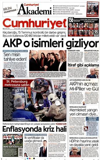 4 Nisan 2017 - Gazetelerin birinci sayfaları