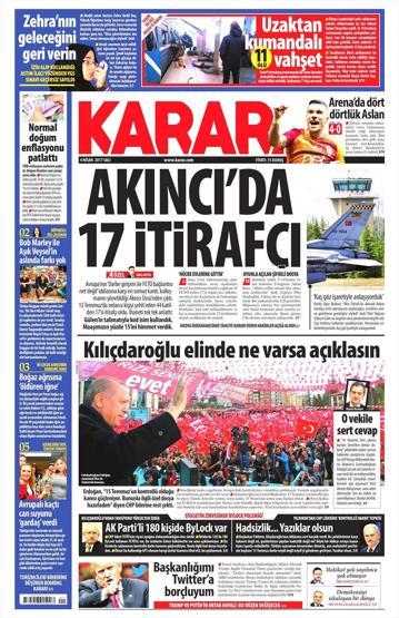 4 Nisan 2017 - Gazetelerin birinci sayfaları