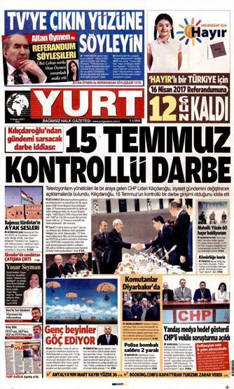 4 Nisan 2017 - Gazetelerin birinci sayfaları
