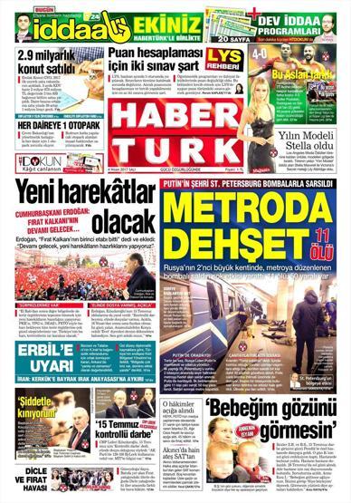 4 Nisan 2017 - Gazetelerin birinci sayfaları