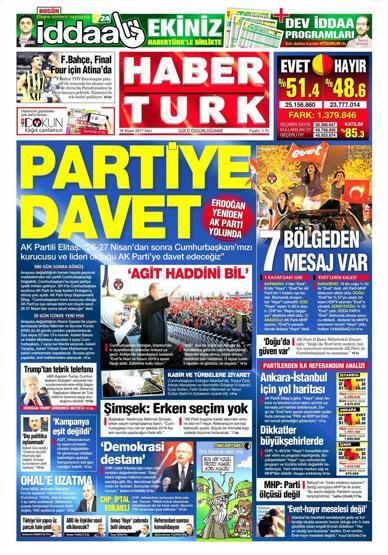18 Nisan 2017 - Gazetelerin manşetleri