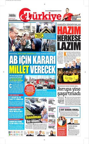 18 Nisan 2017 - Gazetelerin manşetleri