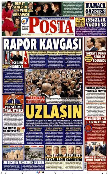 18 Nisan 2017 - Gazetelerin manşetleri