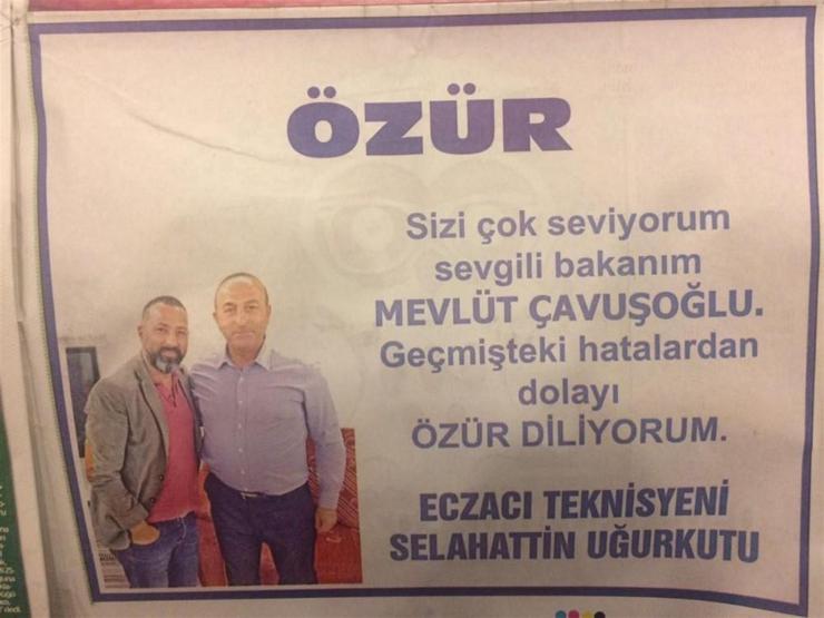 Çavuşoğlundan özür dilemek için gazeteye ilan verdi