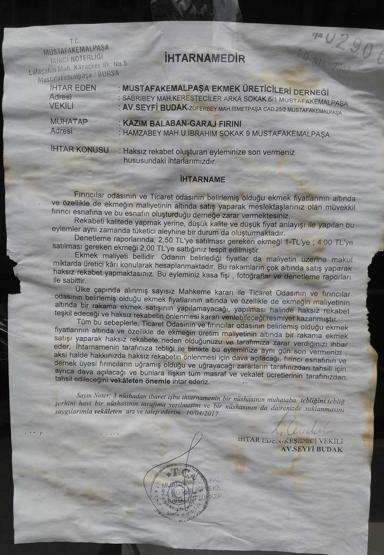 Ucuz ekmek satınca, fırıncılar odasından ihtar geldi