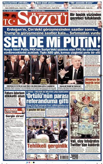 16 Mayıs 2017 - Gazetelerin manşetleri
