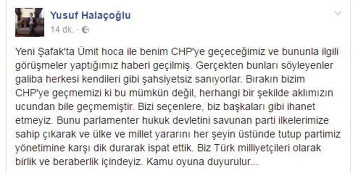Yusuf Halaçoğlu CHPye geçecekleri yönündeki iddialara yanıt verdi