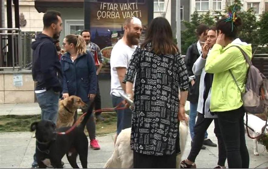 Cihangirde parkta köpek gezdirenlere metal boruyla saldırdı