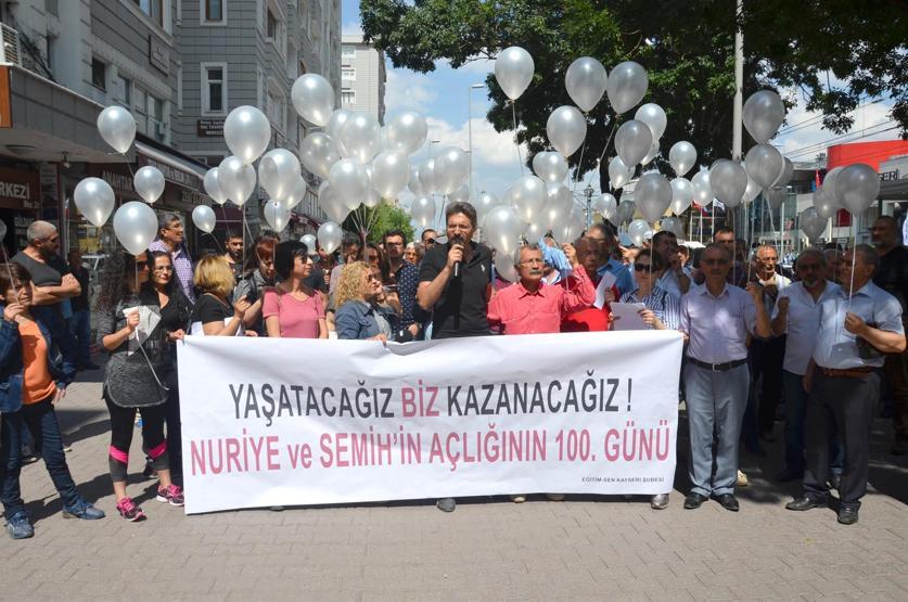 Nuriye Gülmen ve Semih Özakça’ya destek için gökyüzüne 100 balon