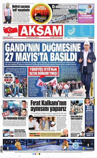 24 Haziran 2017 Gazete manşetleri