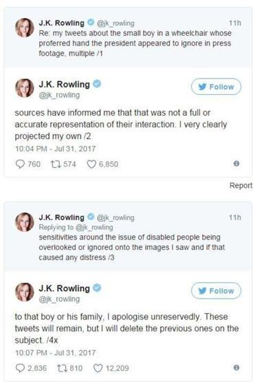 Efsane yazar J.K. Rowlingden Trump özürü
