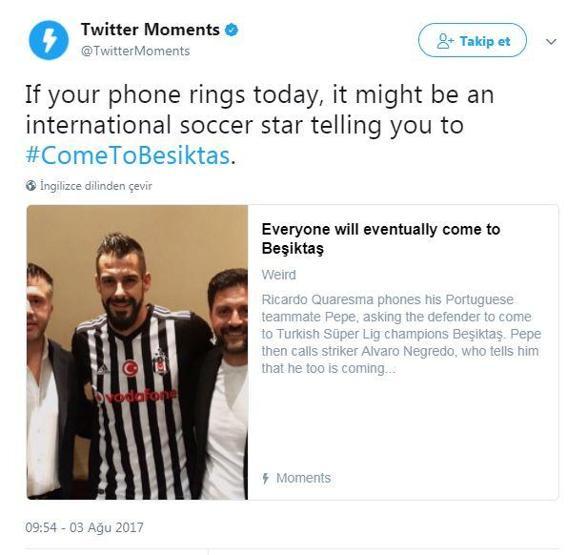 Twitter resmi hesabından Come to Beşiktaş dedi