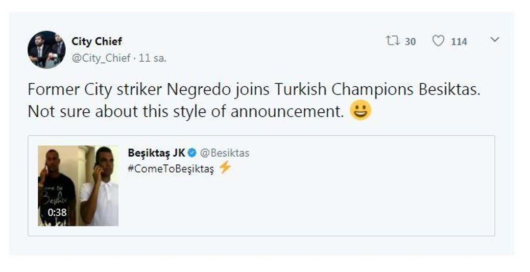 Twitter resmi hesabından Come to Beşiktaş dedi