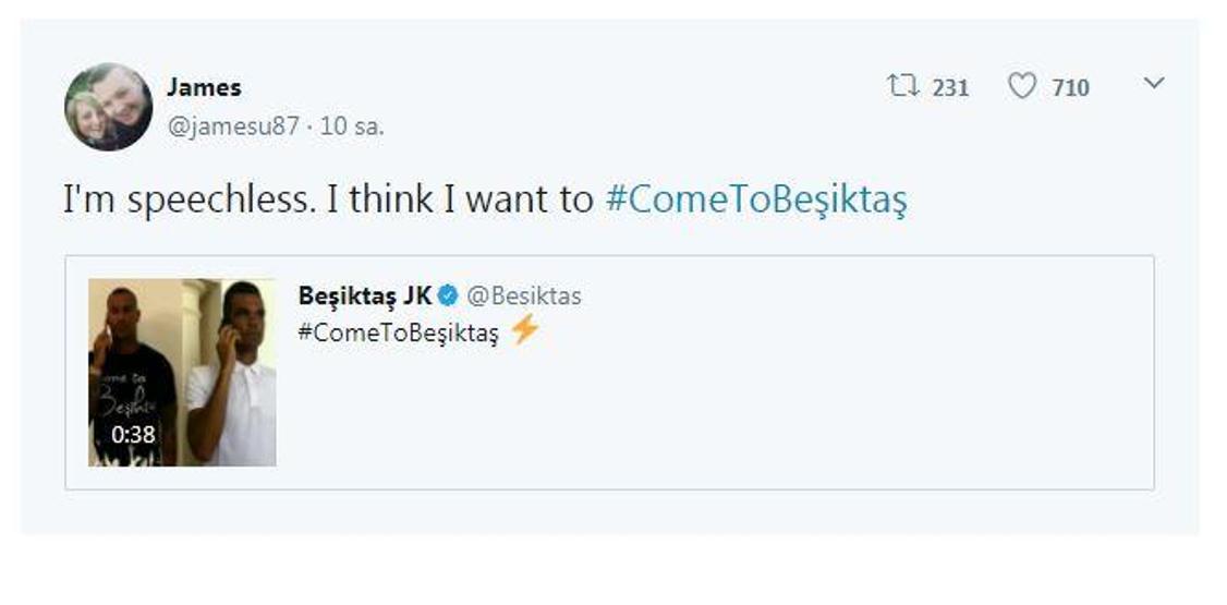 Twitter resmi hesabından Come to Beşiktaş dedi