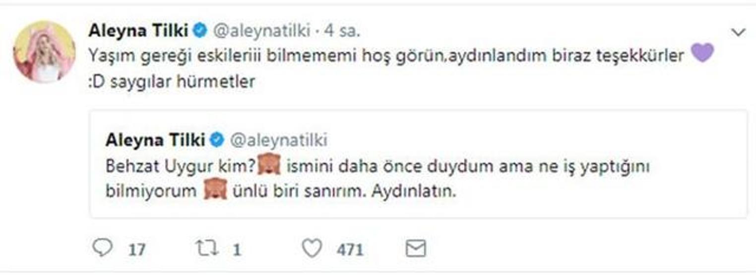Aleyna Tilkiden Behzat Uygura yanıt