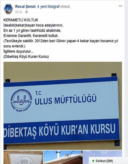 İmamdan Evlenme garantili, kerametli koltuk ilanı