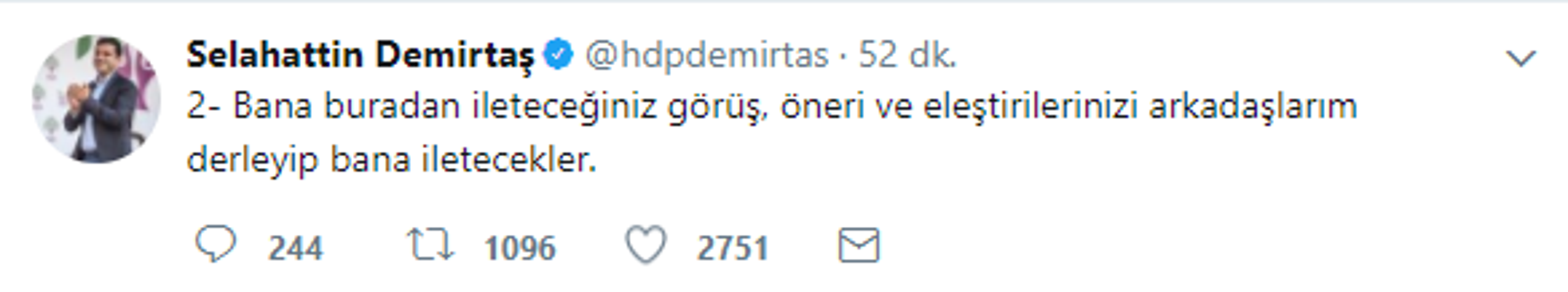 Selahattin Demirtaş tweet attı