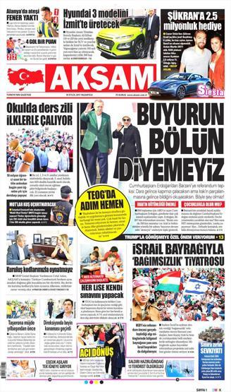 18 Eylül 2017 - Gazetelerin birinci sayfaları
