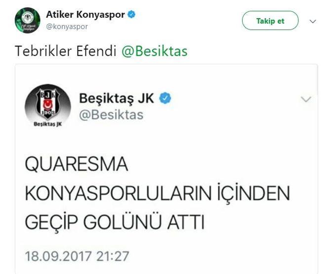 Konyaspordan Beşiktaşa tepki