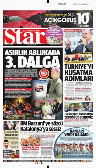 1 Ekim 2017 - Gazete manşetleri