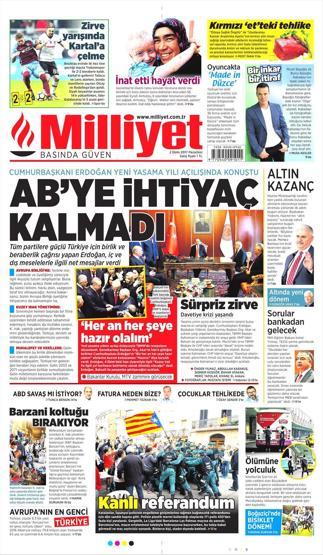 2 Ekim 2017 - Gazetelerin birinci sayfaları