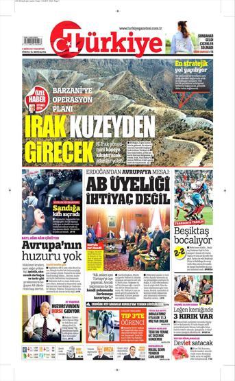 2 Ekim 2017 - Gazetelerin birinci sayfaları