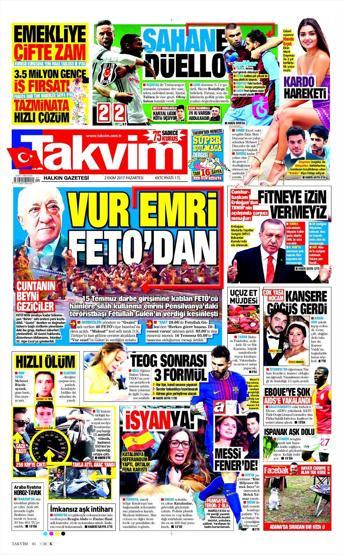 2 Ekim 2017 - Gazetelerin birinci sayfaları