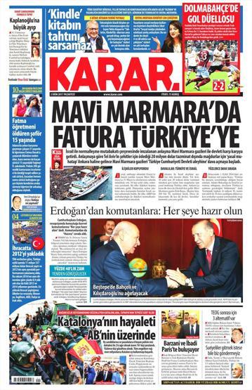 2 Ekim 2017 - Gazetelerin birinci sayfaları