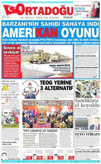 2 Ekim 2017 - Gazetelerin birinci sayfaları