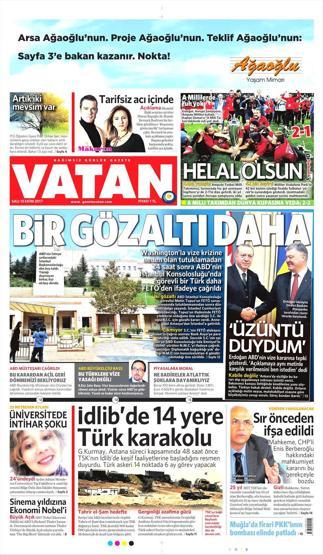 10 Ekim 2017 - Gazetelerin birinci sayfaları