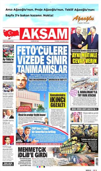 10 Ekim 2017 - Gazetelerin birinci sayfaları