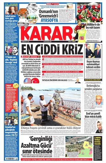10 Ekim 2017 - Gazetelerin birinci sayfaları