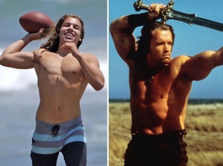 Arnold Schwarzeneggerin oğlu hık demiş babasının burnundan düşmüş
