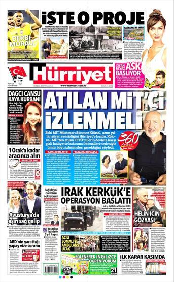 16 Ekim 2017 - Gazete manşetleri