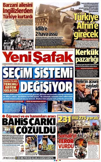 16 Ekim 2017 - Gazete manşetleri