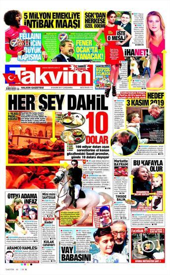 8 Kasım 2017 - Gazetelerin bugünkü manşetleri