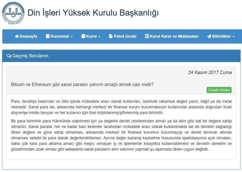 Diyanet İşlerinden Bitcoin ve Ethereum yorumu
