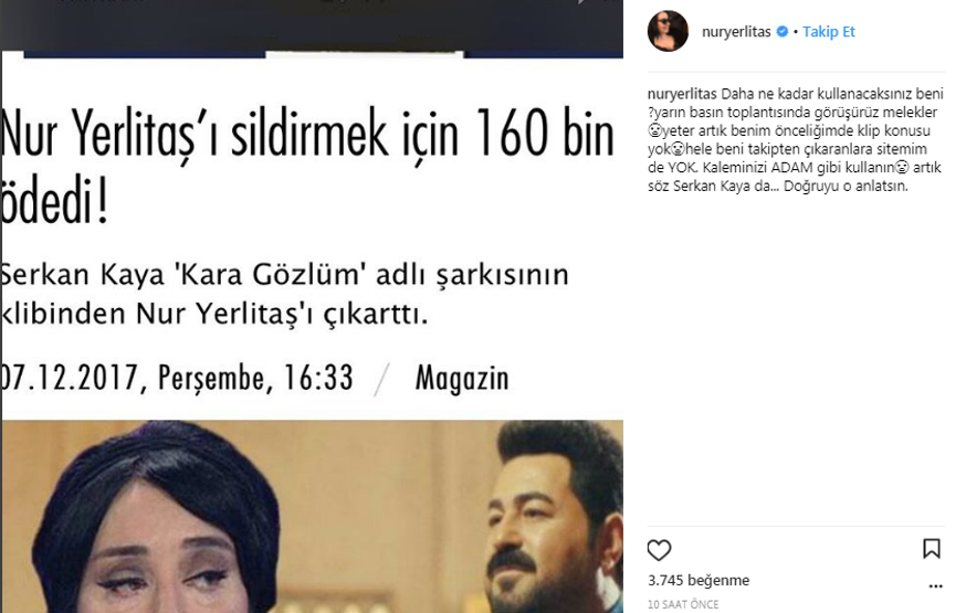 Nur Yerlitaş Serkan Kaya iddiaları sonrası sessizliğini bozdu