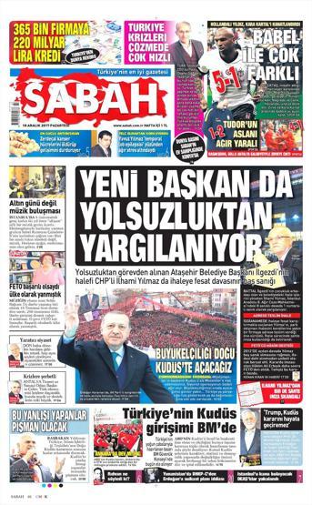 18 Aralık 2017 - Gazetelerin birinci sayfaları