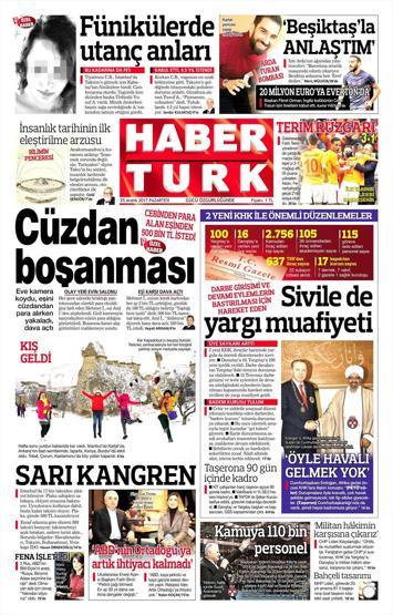 25 Aralık 2017 - Gazetelerin birinci sayfaları
