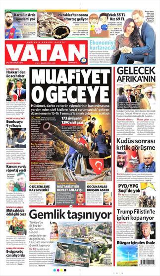 26 Aralık 2017 - Gazetelerin birinci sayfaları