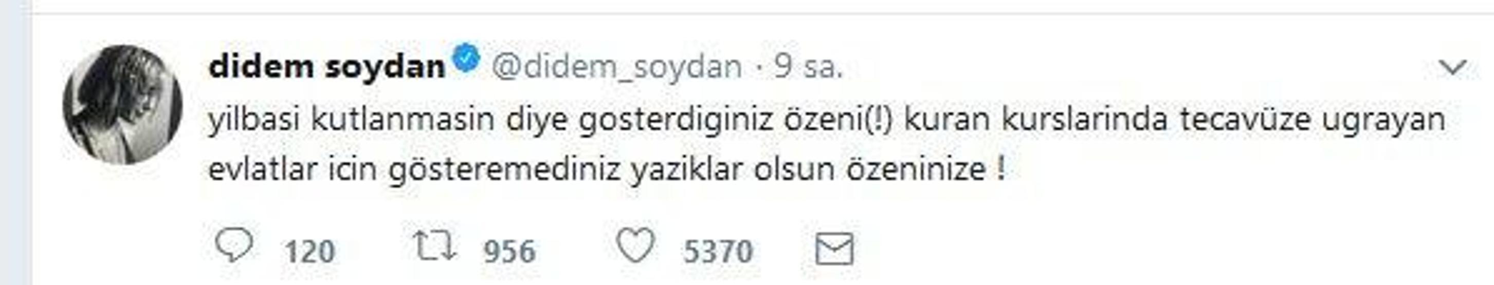 Didem Soydandan yılbaşı kutlamalarının iptaline tepki