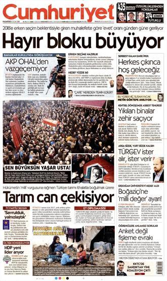 8 Ocak 2018 - Gazetelerin birinci sayfaları