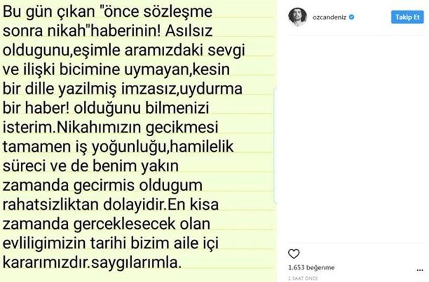 Özcan Denizden evlilik sözleşmesi açıklaması